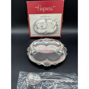 Vtg International Deep Silver Empress Elegant Party Set Relish Tray Spoon w/ Box